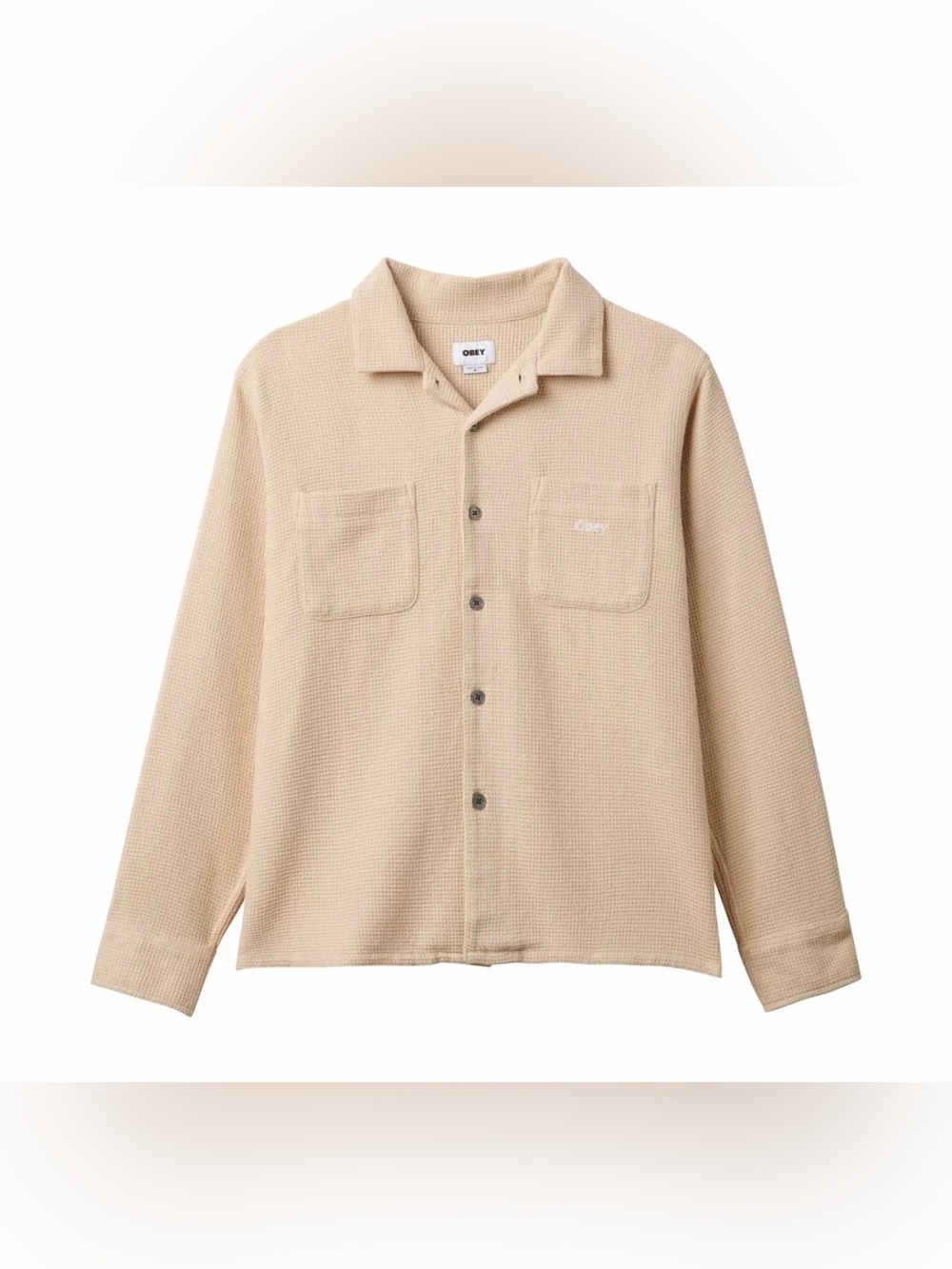 Obey Men’s Bobby Beige Waffle Knit Button-Up shirt. Sz XXL NWOT